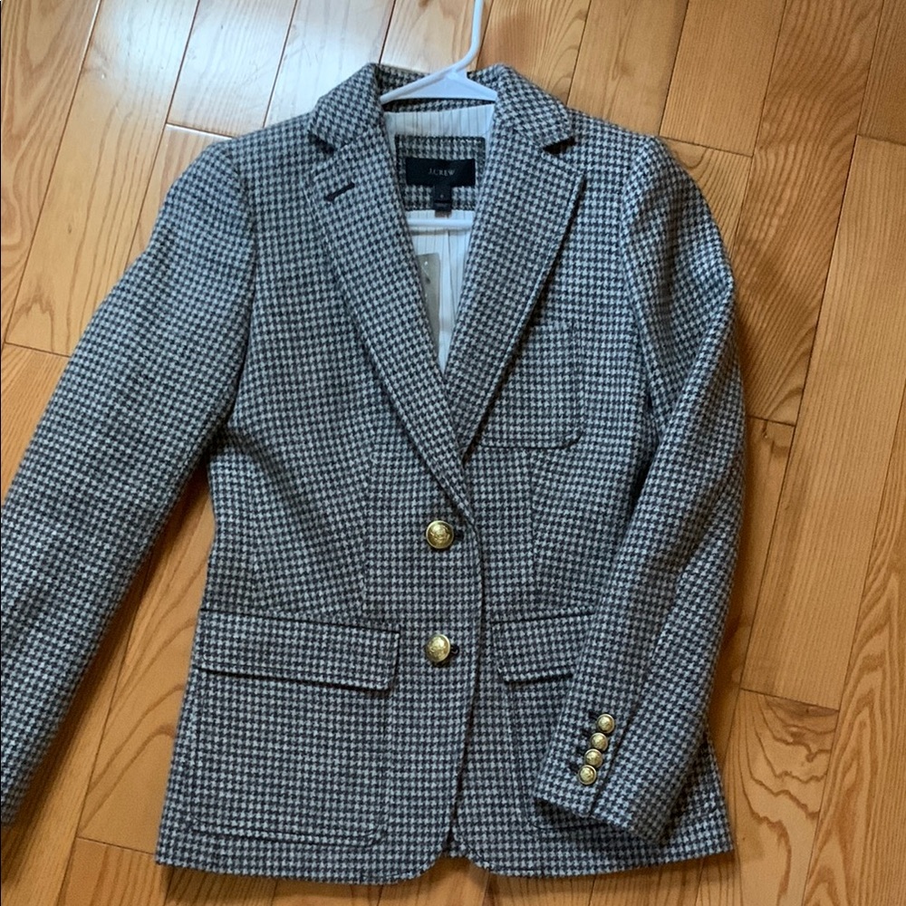 NWT New J Crew Wool Jacket Blazer 0 Houndstooth Brown/Cream